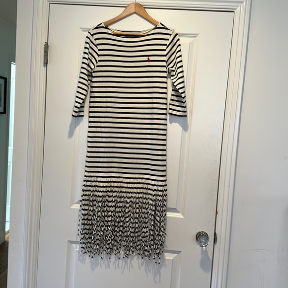 Polo striped dress with fringe bottom - Picture 2 of 5